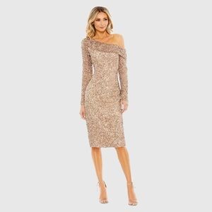 MAC DUGGAL 5595 NWT Long Sleeve Sequin Off The Shoulder Midi Dress
